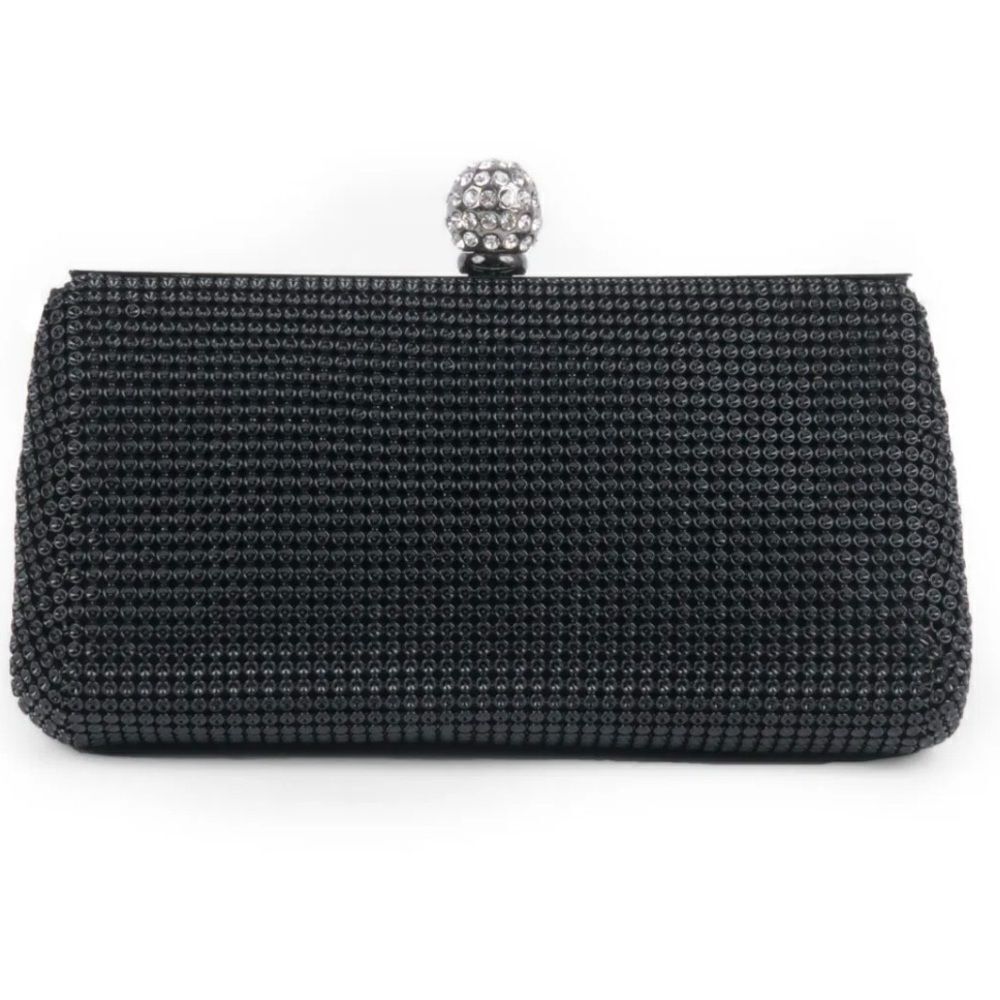 Whiting & Davis Black Shimmer Crystal Ball Clutch/Wristlet Bag. Black Tie